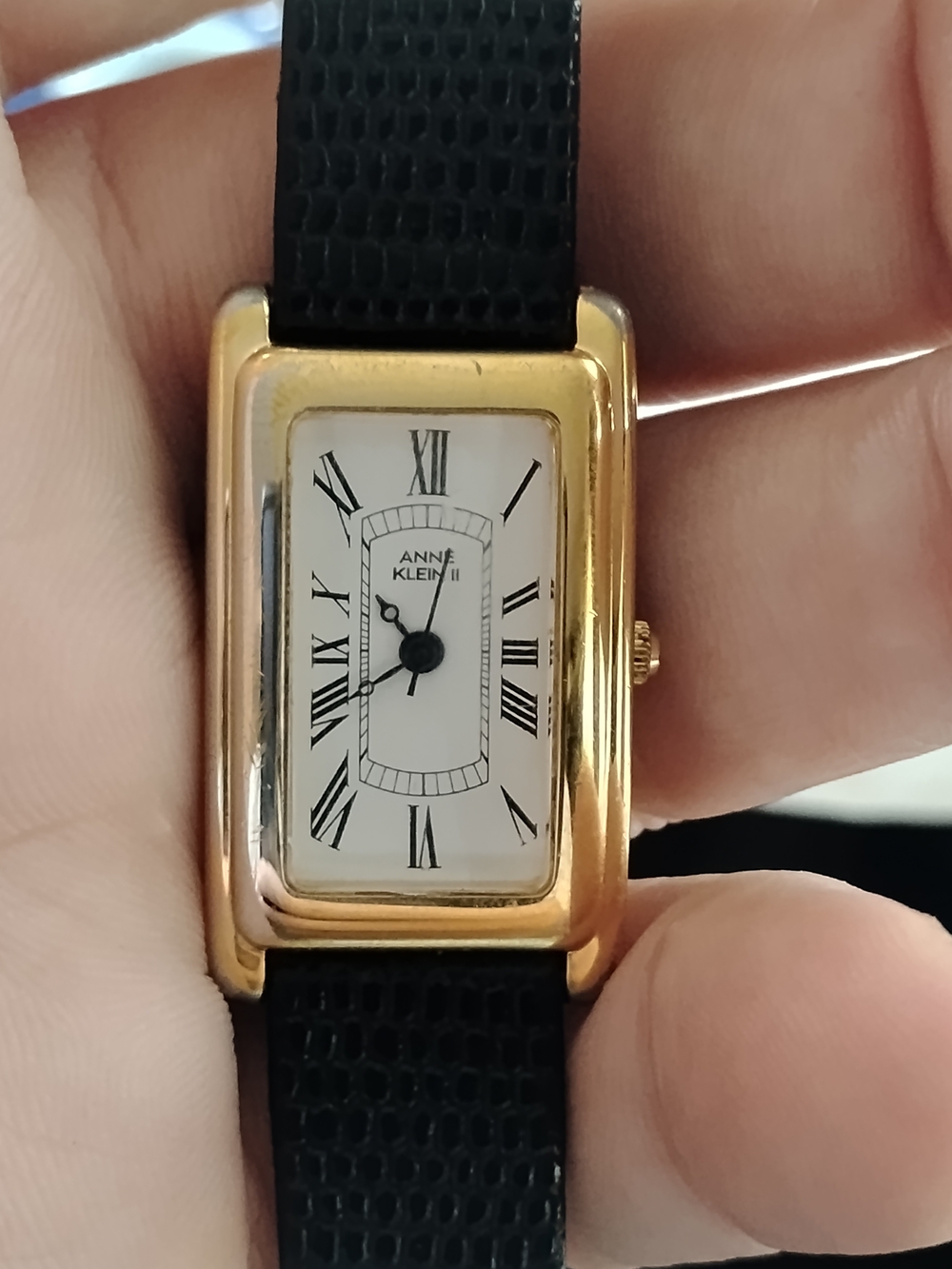 Anne Klein Men’s Gold-Tone Rectangular Watch with Black Strap